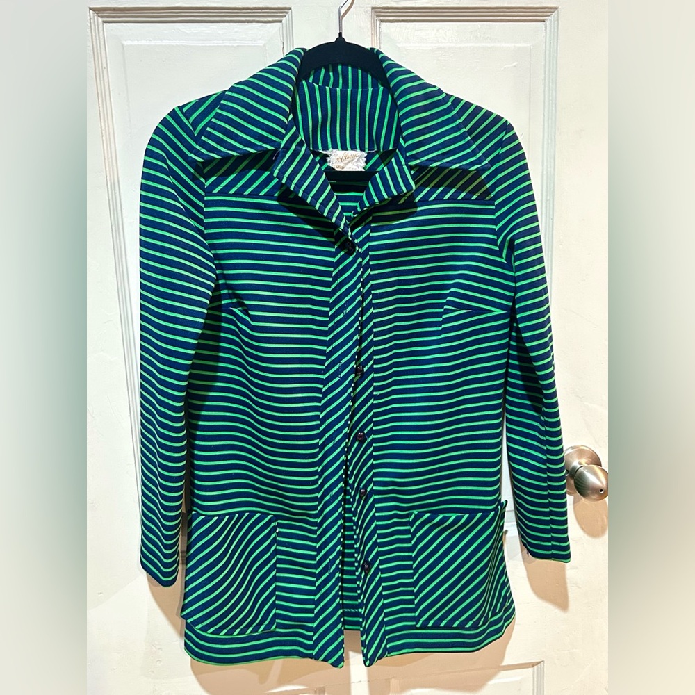 Vintage Mod 60s 70s Woman's Striped Jacket Classic Retro Nautical Preppy Size S